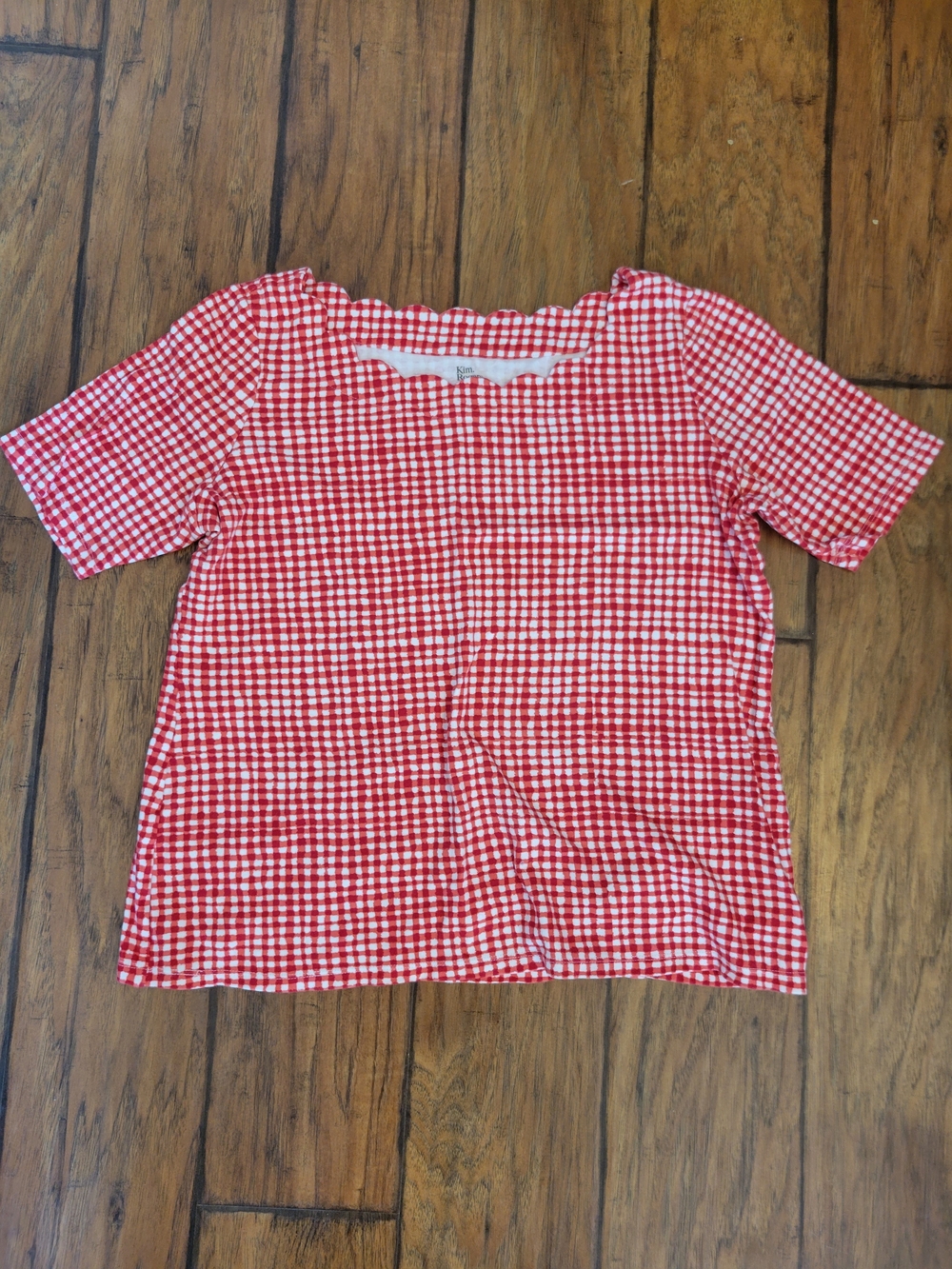Kim Rogers Red & White Gingham Square Neck Short Sleeve Top